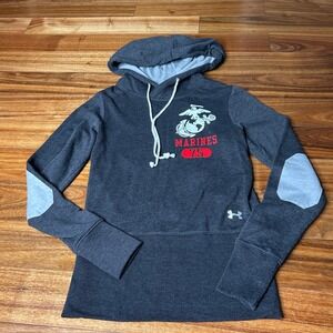 Under Armour ColdGear Marines Hoodie Gray Elbow Patches Men's Size Medium